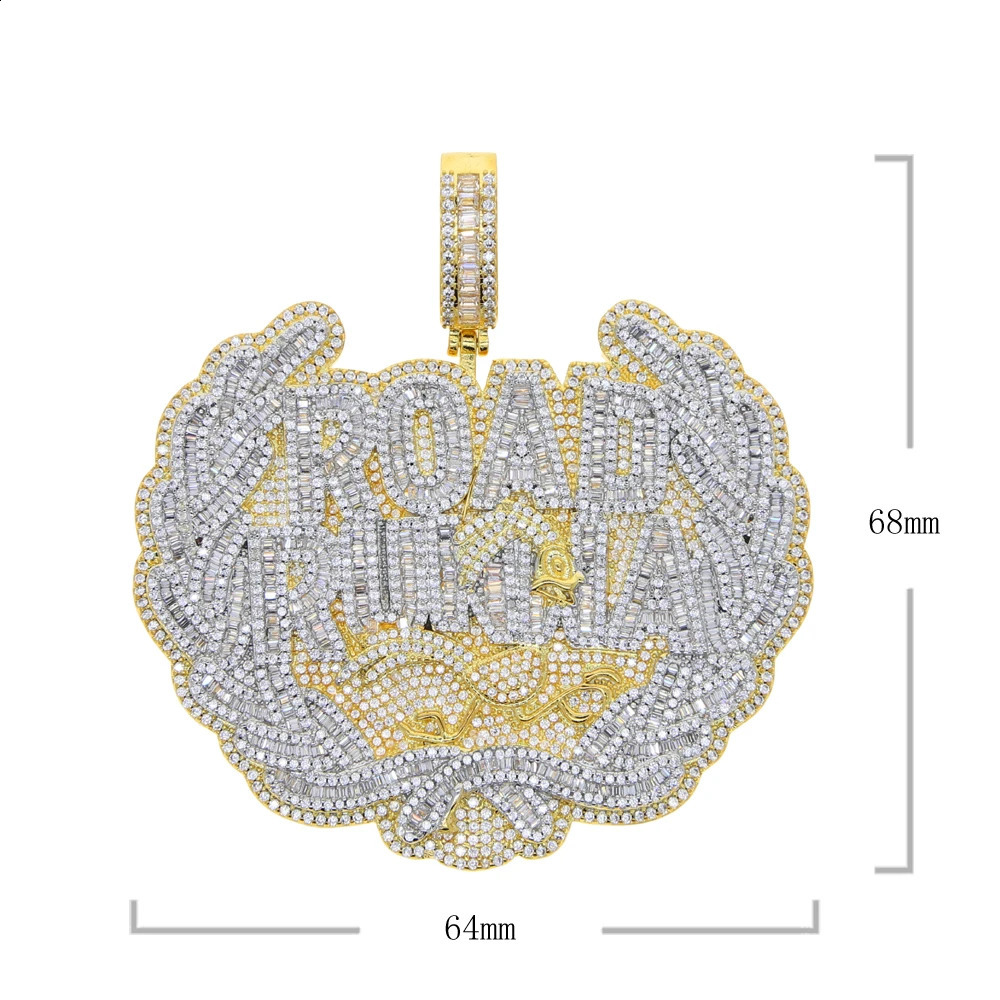 CZ Letter Road Runna Pendant Necklace Iced Out Cubic Zirconia Badge Charm With 14MM Cuban Chain Men Hip Hop Jewelry 241220