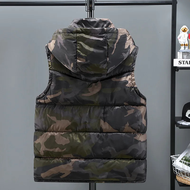 Camouflage Vest Mens Winter Casual Military Outerwear Warm Hood Waistcoat Sleeveless Jackets Vests Men