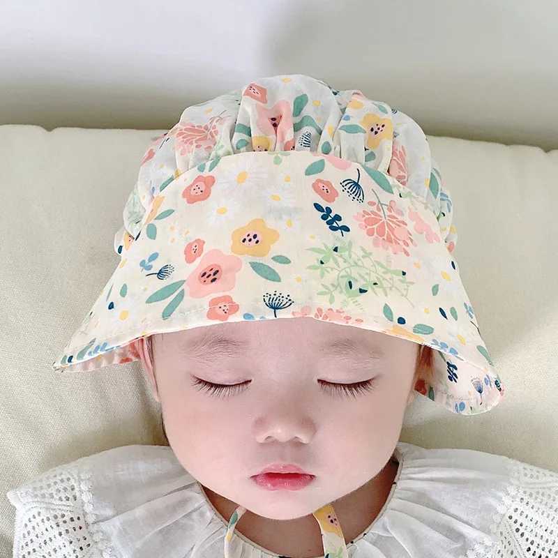 Caps Hats Cute girl Sunhat for 3-20M new summer thin print princess bucket hat Sunhade Peaked Cap outdoor palace hat Korean style H241223