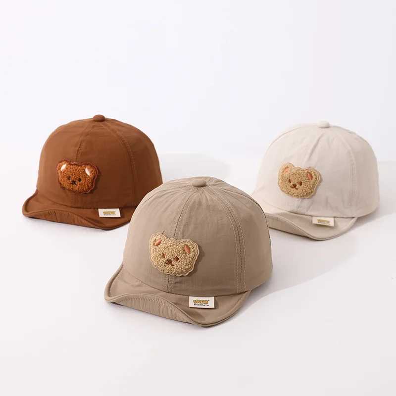 Caps Hats Cute cartoon bear baby baseball cap summer outdoor baby boys and girls sun hat adjustable toddler soft foot hat H241223