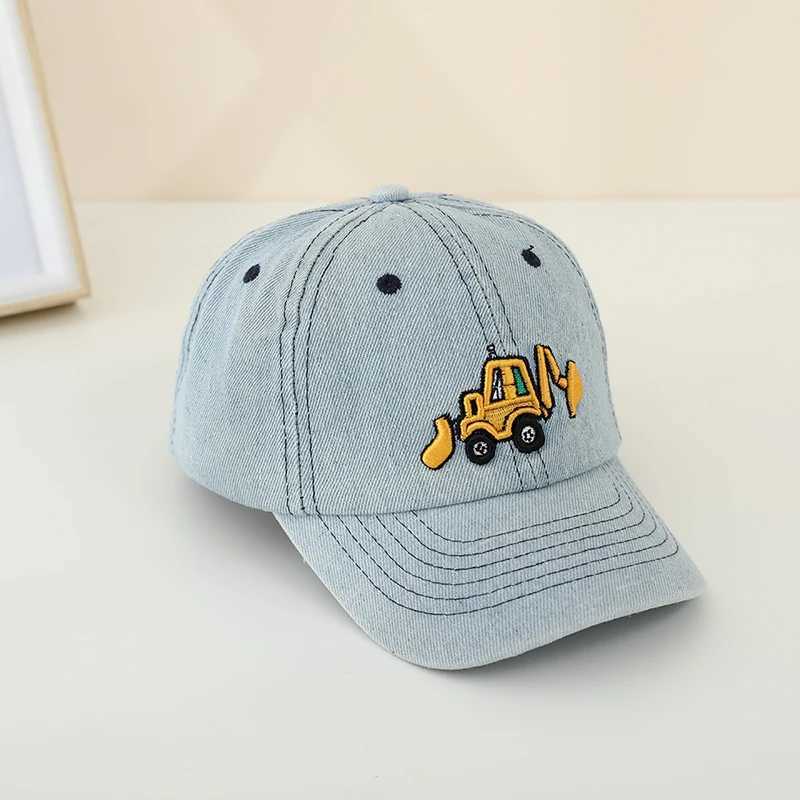 Caps Hats Baby boy hat bulldozer embroidered pure cotton summer childrens baseball hat baby girl hat 50-54cm suitable for children aged 2-8 H241223