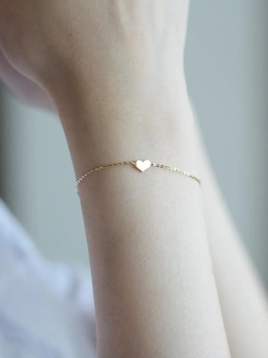 GOLDtutu 14K Solid Gold Heart Charm Bracelet Dainty Minimalist Jewelry kj184 241220