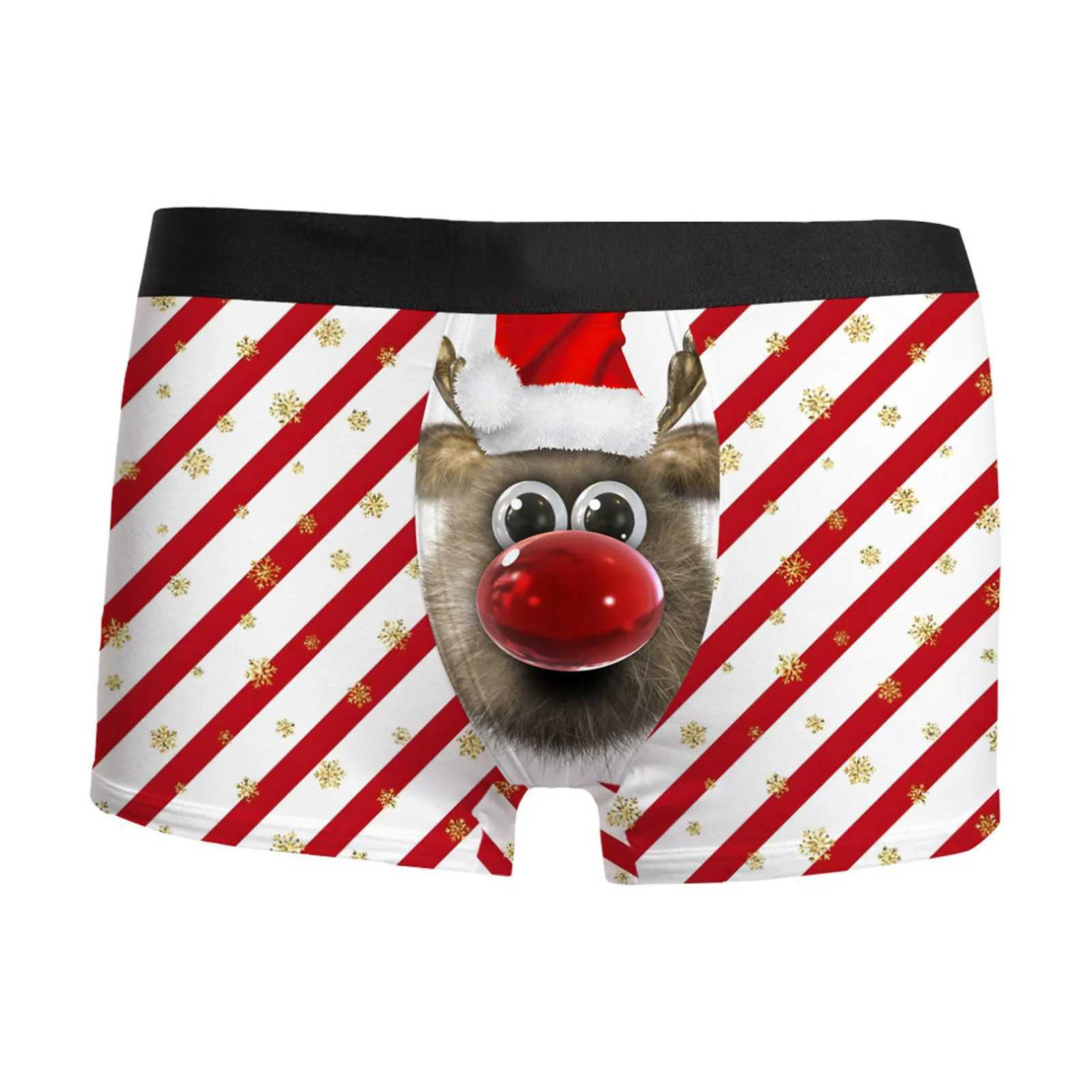 Funny Christmas Shorts Boxer Men 3D Deer Printed Breathable Seamless Boyshort Fashion Sexy Underwear Mens Box Slices W241223