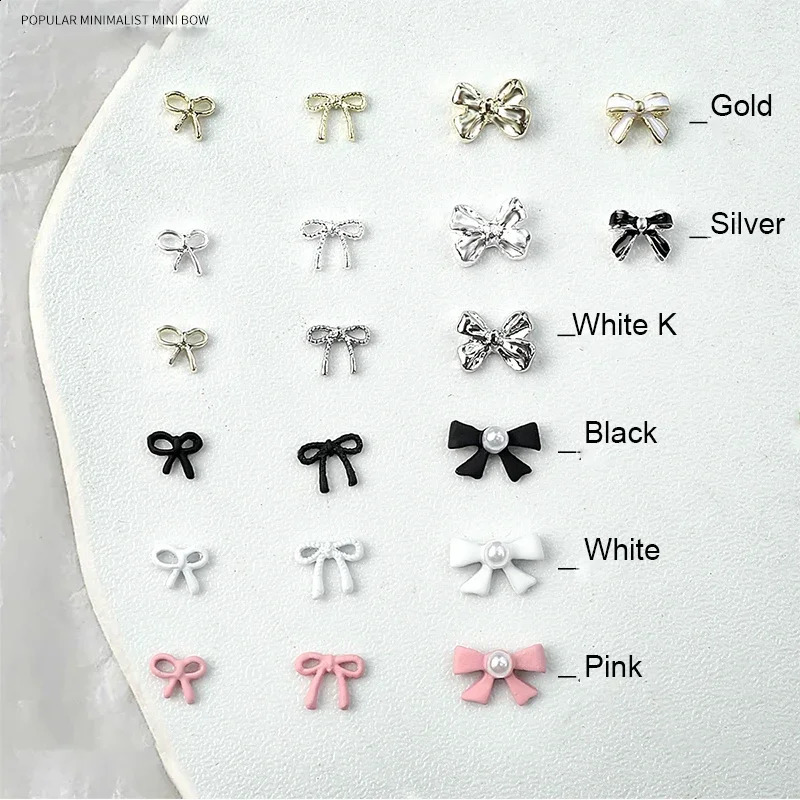 Mix 50PCS Mini Ribbon Bow Inlay Various Colors Simple Alloy Nail Art Rhinestones Decorations Manicure Parts Supplie Charms 241223