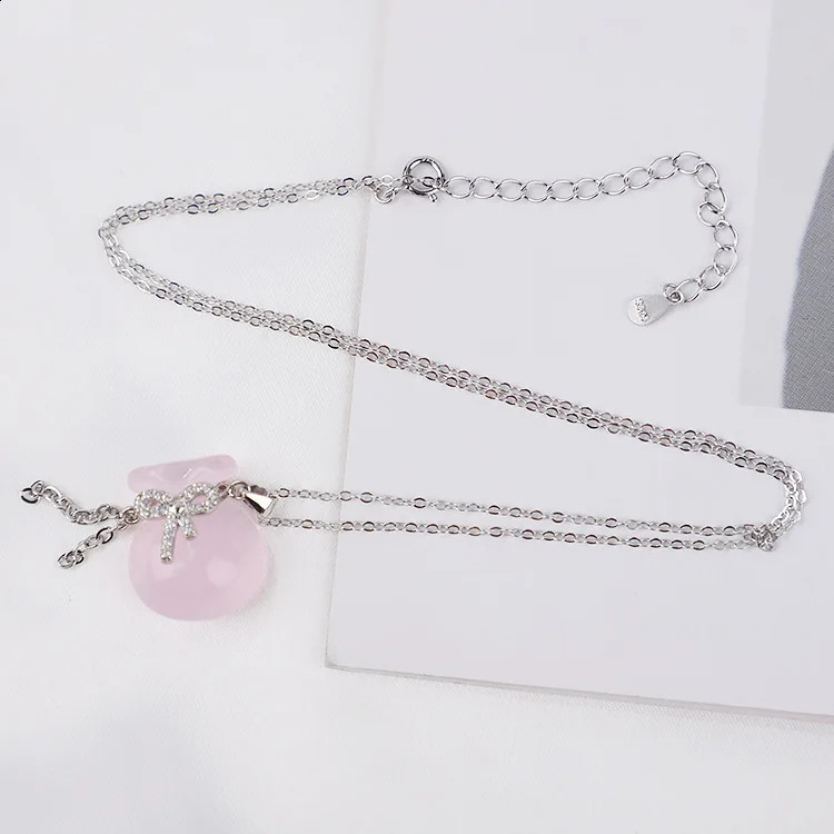 Elegant Fashion Bow Decorative Pendant Real 925 Sterling Silver Women Necklace 241220