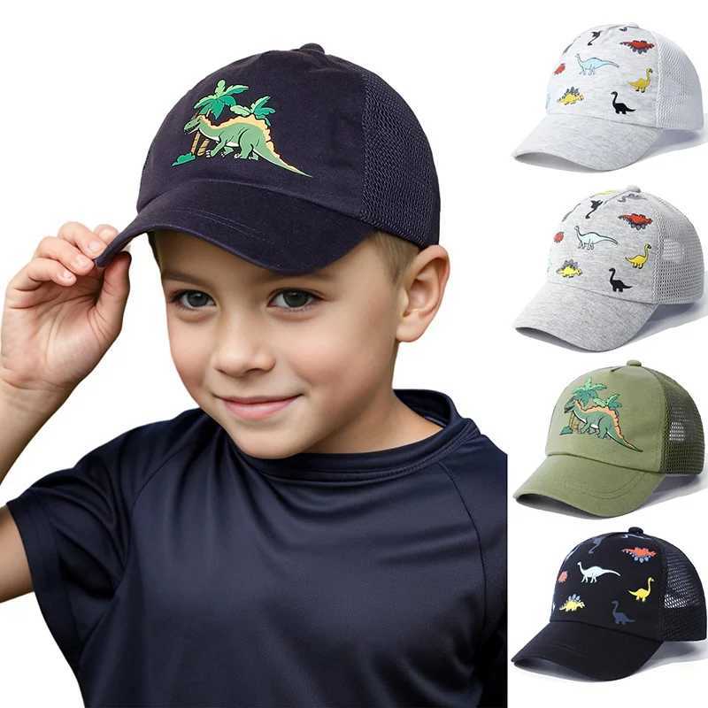 Caps Hats New Childrens Baseball Hats Cartoon Dinosaur Summer Boys and Girls Hats Sun Protection Casual Hats Mesh Breathable Childrens Accessories H24