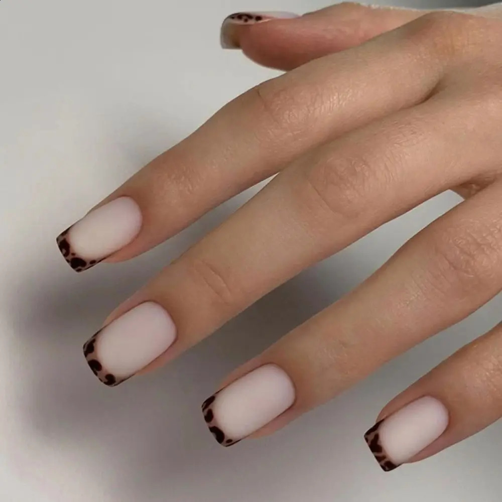 French False Nails Leopard Long Square Nail Tips Detachable Full Cover Press on Nails DIY 241223