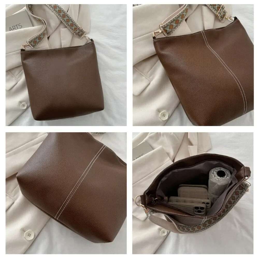 Women's Bags Handbag Vintage Fashion Korean Large Capacity Versatile Tote New Woman's Bag Solid Premium Texture Wide Straps Crossbody Should