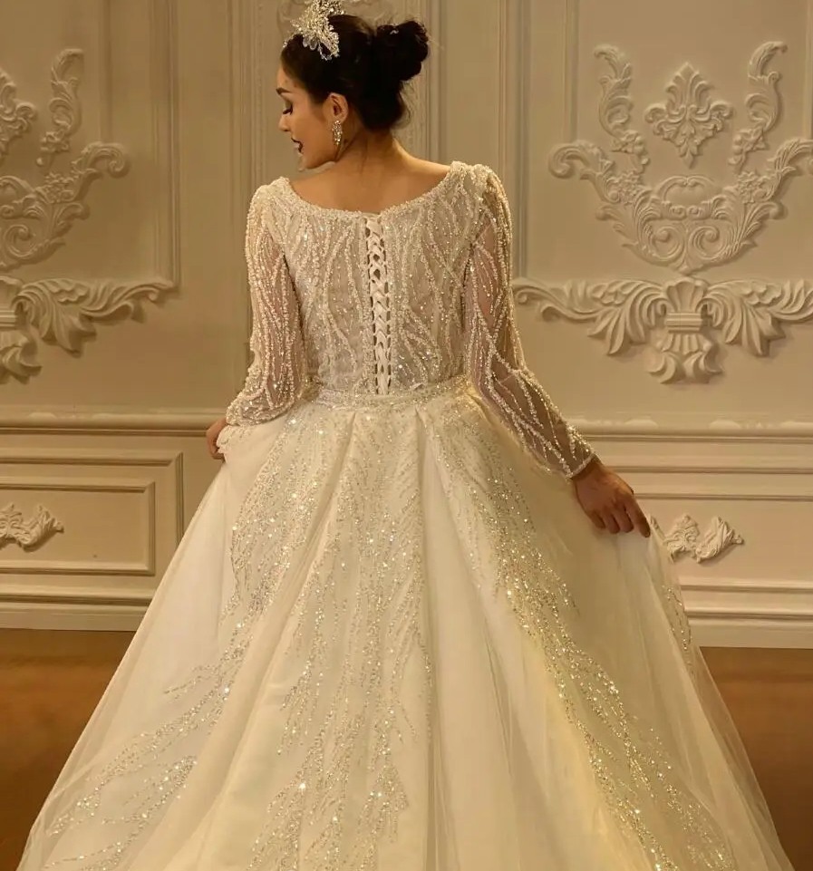 Sale Hot Mermaid Wedding Dresses With Detachable Train V Neck Beaded Pearls Embroidery Bridal Bride Gown Arabic Dubai Vestidos Noiva Robe De Mariee es