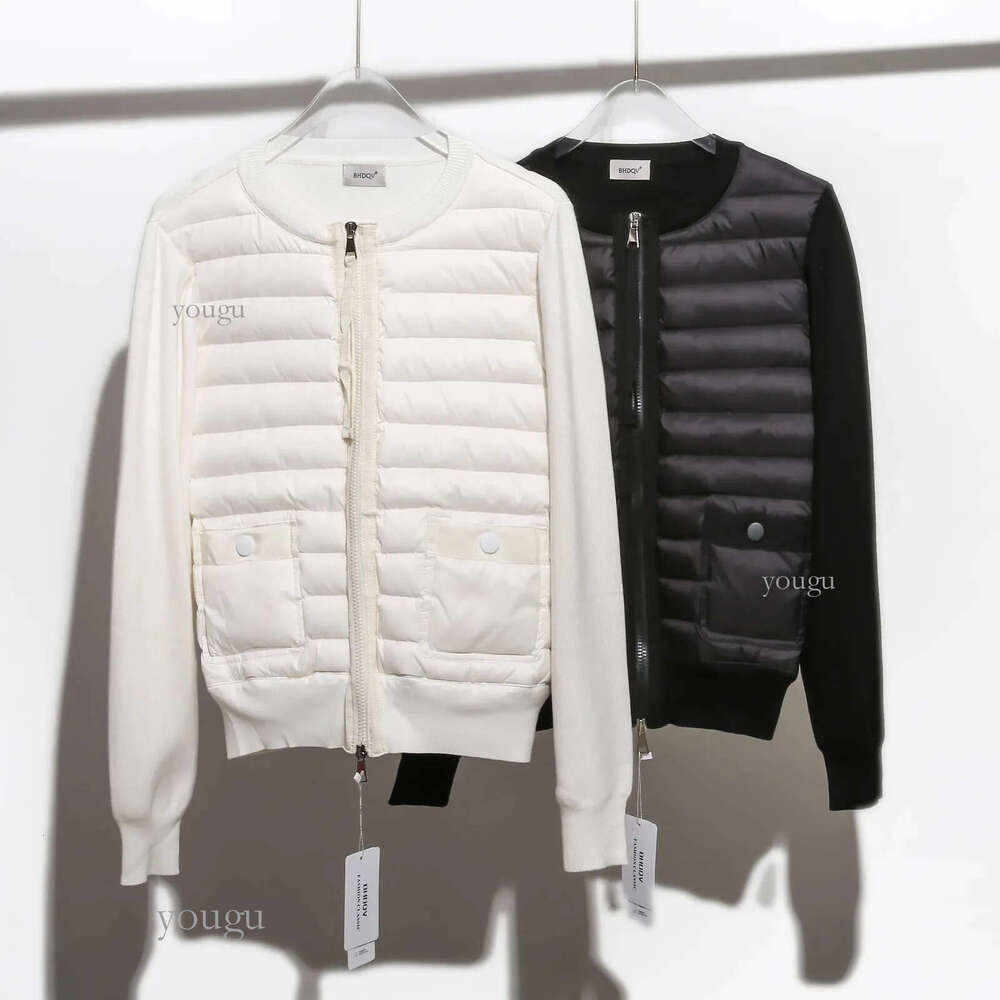 Womens Down Parkas Spring and autumn womens thin crewneck knitted sweater stitching down jacket 90 white duck slim casual fashion coat 230927