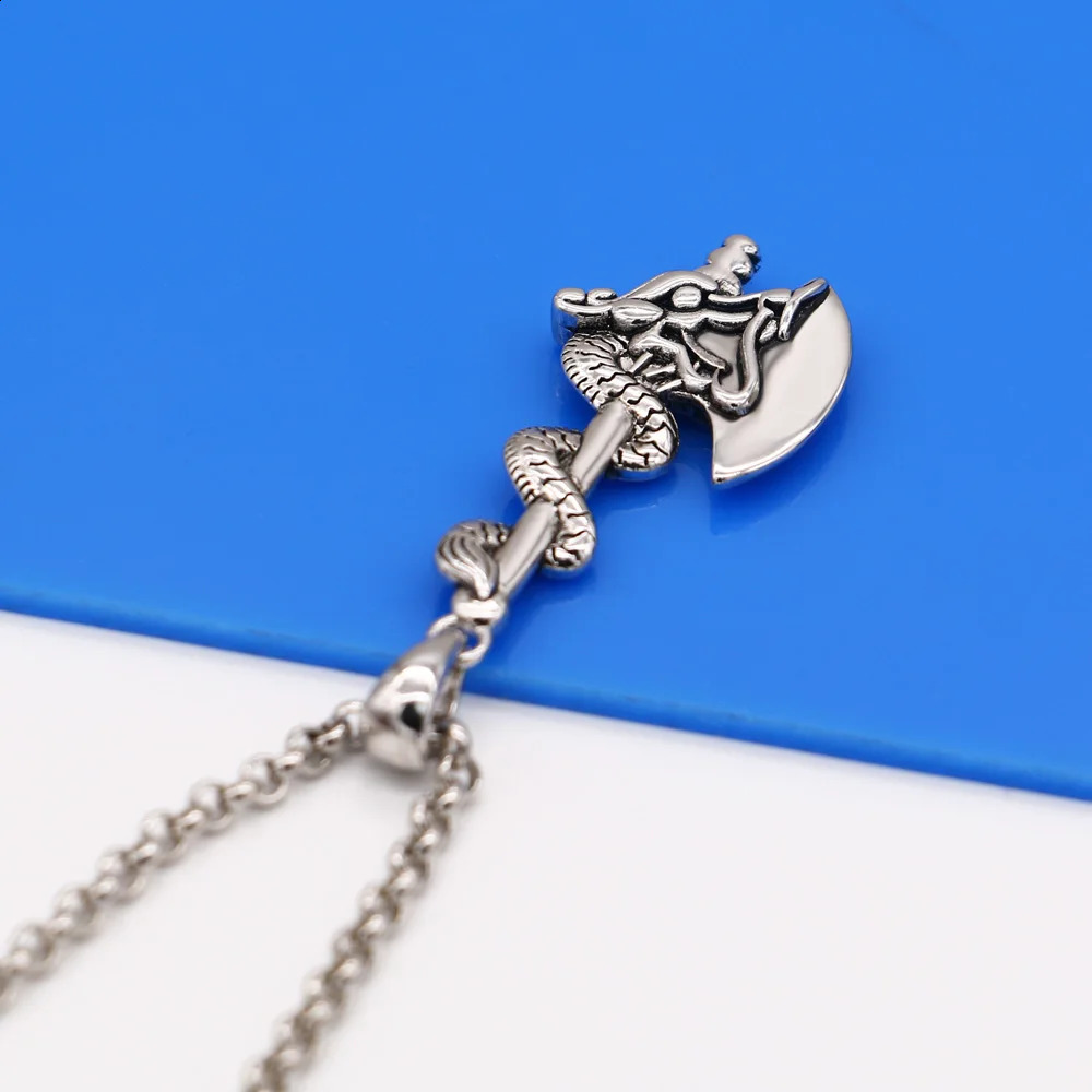 Retro Dragon Necklace Axe Pendant Jewelry for Men Womens Long Sweater Chain Necklace Box Chopin Chain Gift;Male Amulet Jewelry 241220
