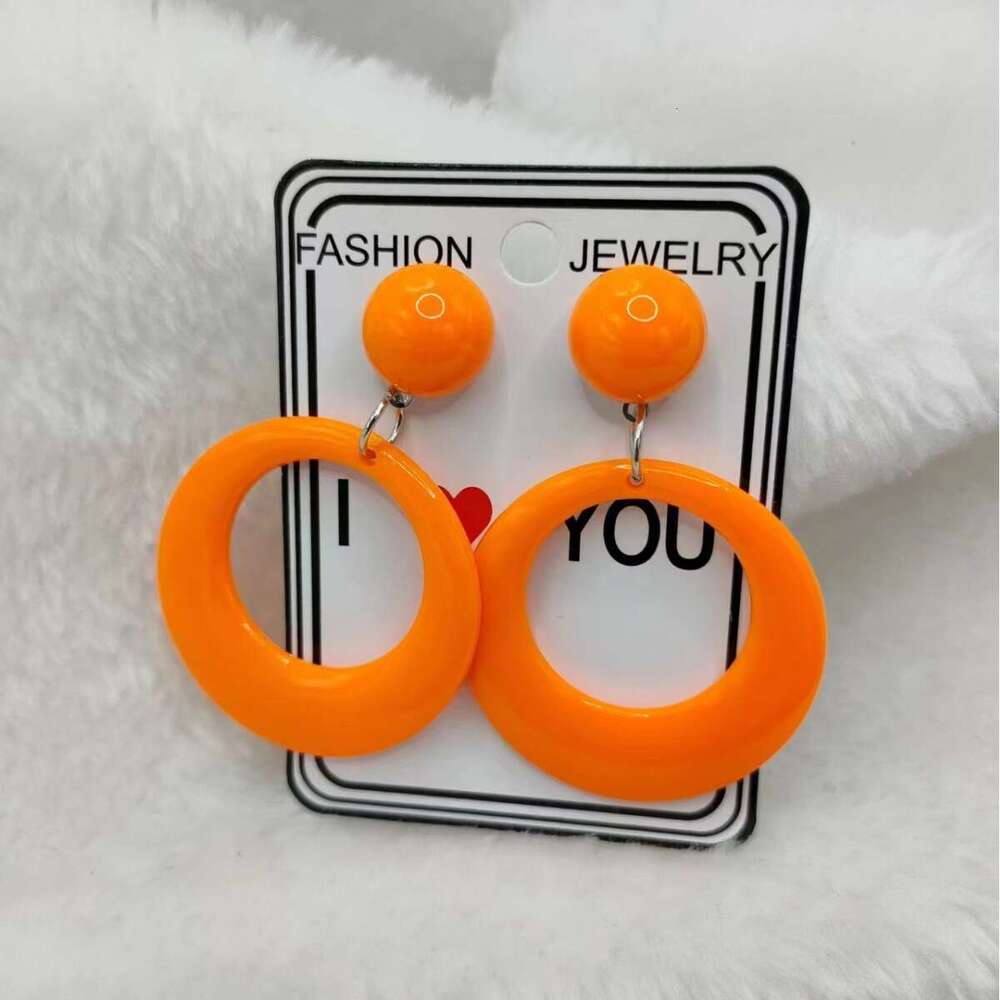 Small round plastic fluorescent earrings, party exaggerations, fashionable clothing, trendy