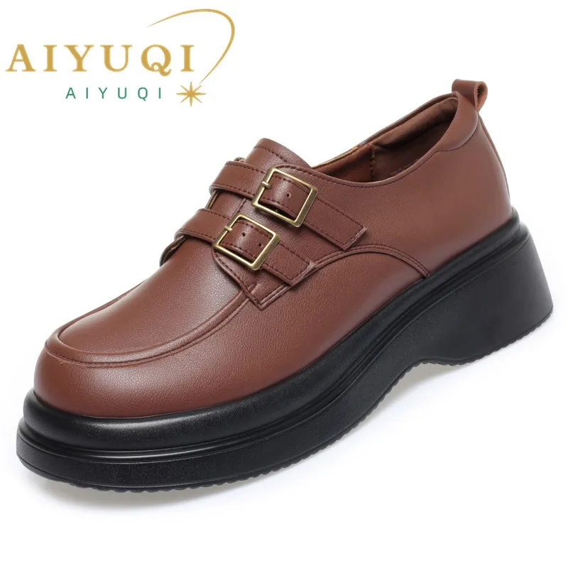 AIYUQI Loafer Shoes Woman Genuine Leather Spring Shoes Girls Casual British Style Women Platform Shoes