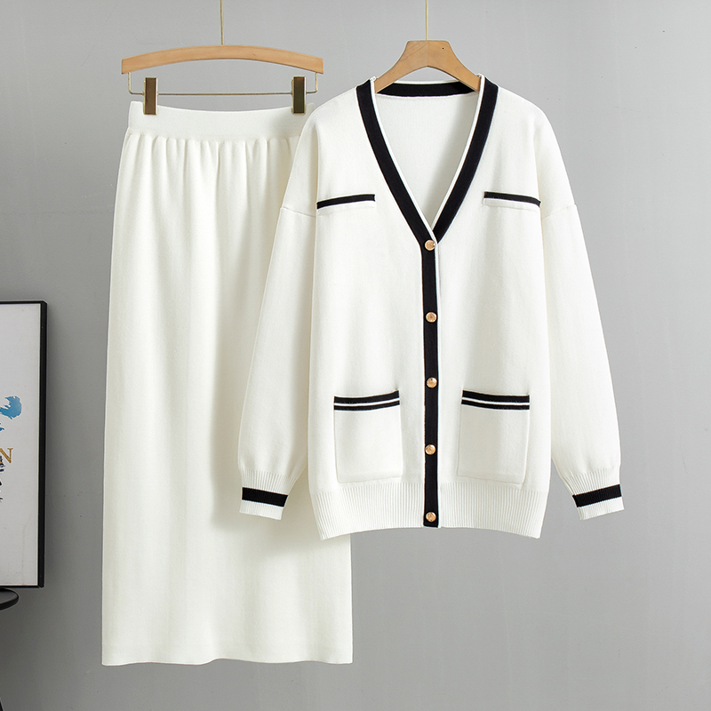 Korean Fashion Spring new Elegant Knit Blazer Skirt 2 Matching Vintage Knitted Two Piece Women Set