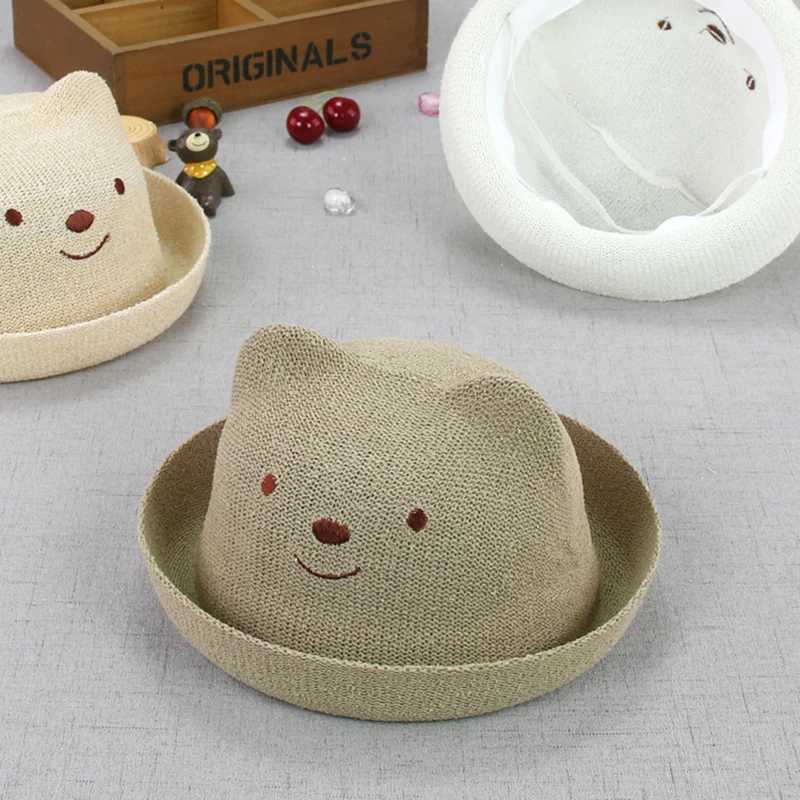 Caps Hats Childrens Cute Bear Bucket Hat Summer Outdoor UV Protection Grass Pot Hat Boys and Girls Korean Preschool Childrens Sunshine Sunshade Hat H2