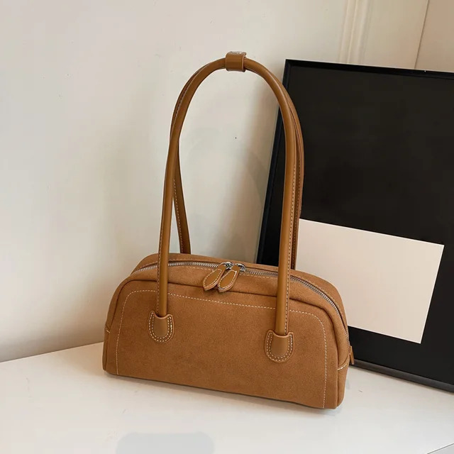 Shoulder Women Multi Pocket Underarm Faux Suede Zipper Tote Purse Satchel Bag For Work Shopping Suede Gender Neutral