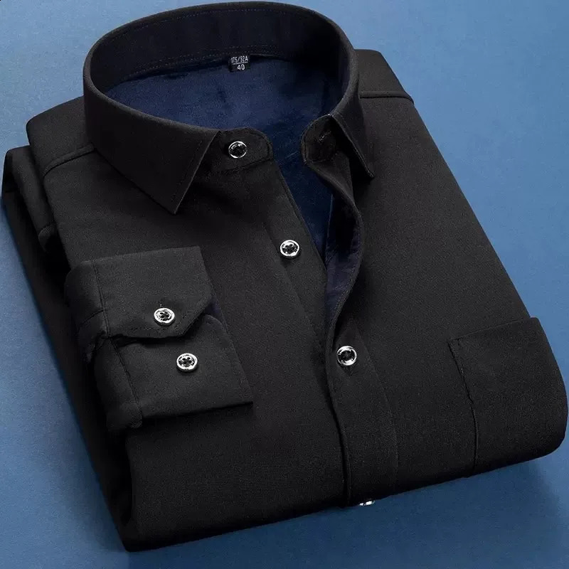 Autumn Winter Men Fleece Warm Shirt Fashion Solid Long Sleeve Business Shirt Plaid Thick Warm Shirts NS5517 241223