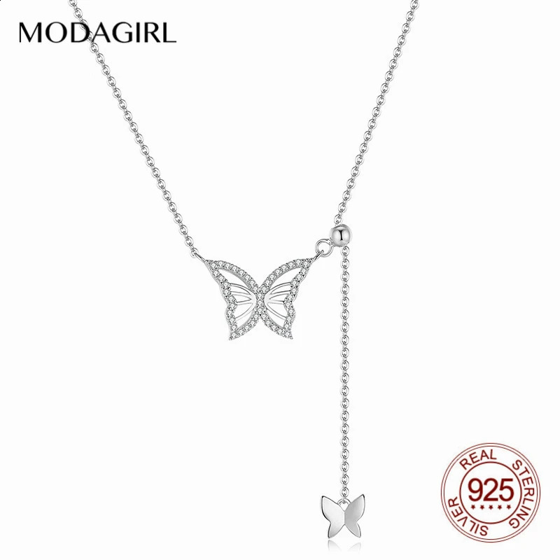 MODAGIRL Korean Style 925 Sterling Silver Hollow Butterfly Pendant Necklace with Zircon Jewelry Anniversary Gift for Her 241220