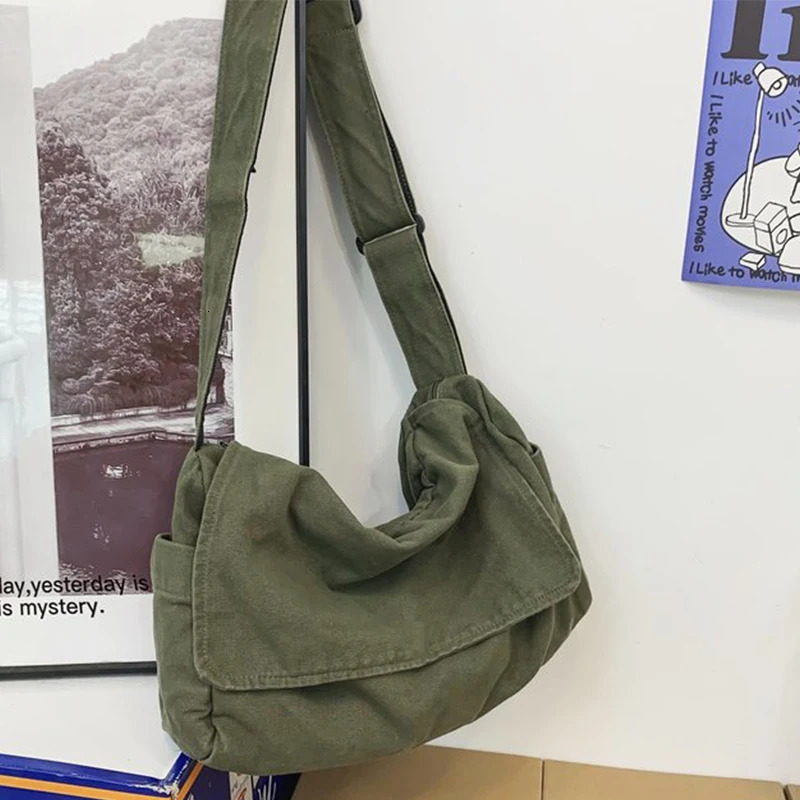 Womens Messenger Bag Vintage Handbag Canvas Teenager Shoulder Tote Bags Casual Crossbody Handbags 241213