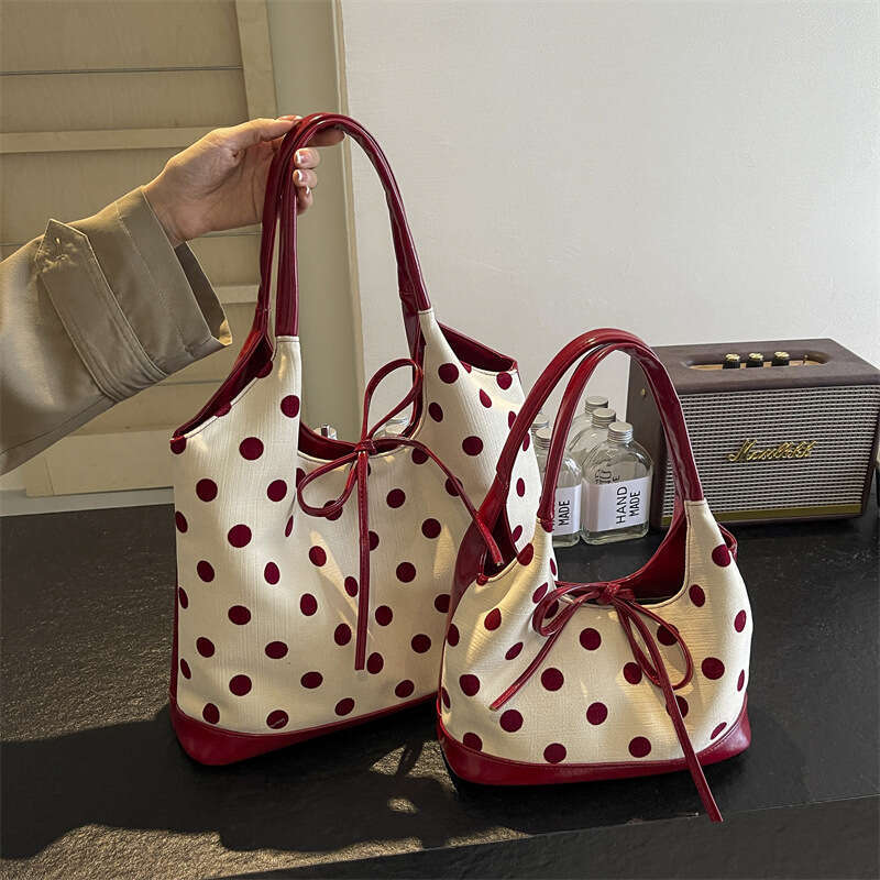 New butterfly bow polka dot large for fashion commuting, underarm tote bag, versatile, high-end texture women's bag