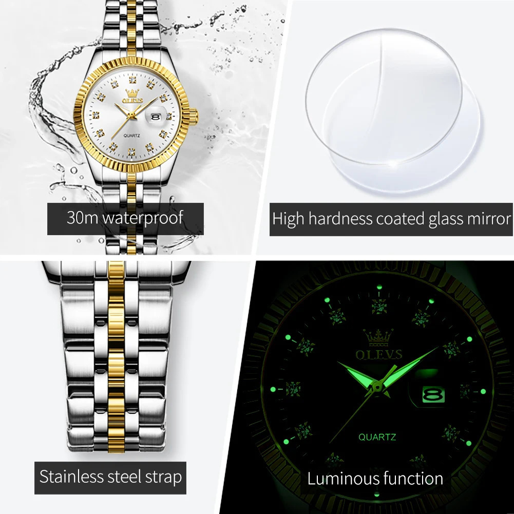 OLEVS 5526 Quartz Elegant Dress Wristwatch Luxury Stainless Steel Waterproof Watch For Women Date Display Original Woman Watches 241220