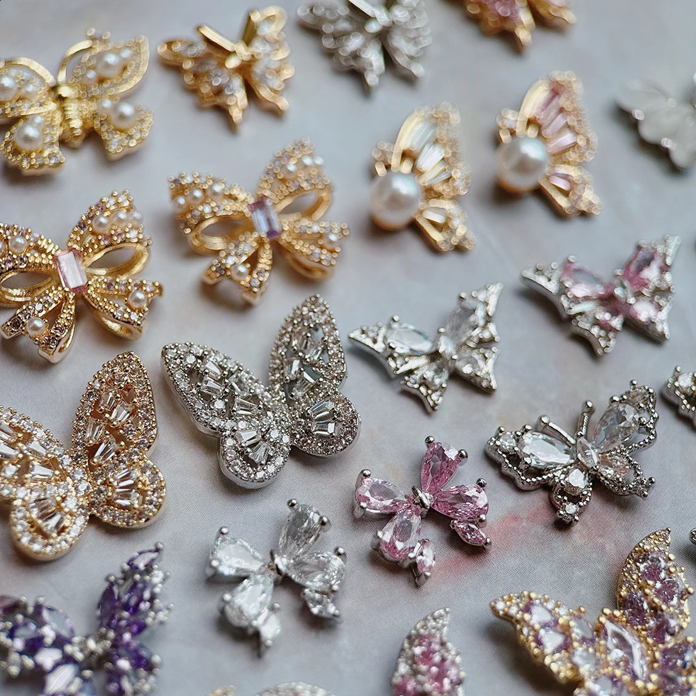 10pcs/lot Large Pink Butterfly Zircon Crystals Metal Nails Jewelry Decorations Nail Art Accessories Charms Parts Supplies 241220