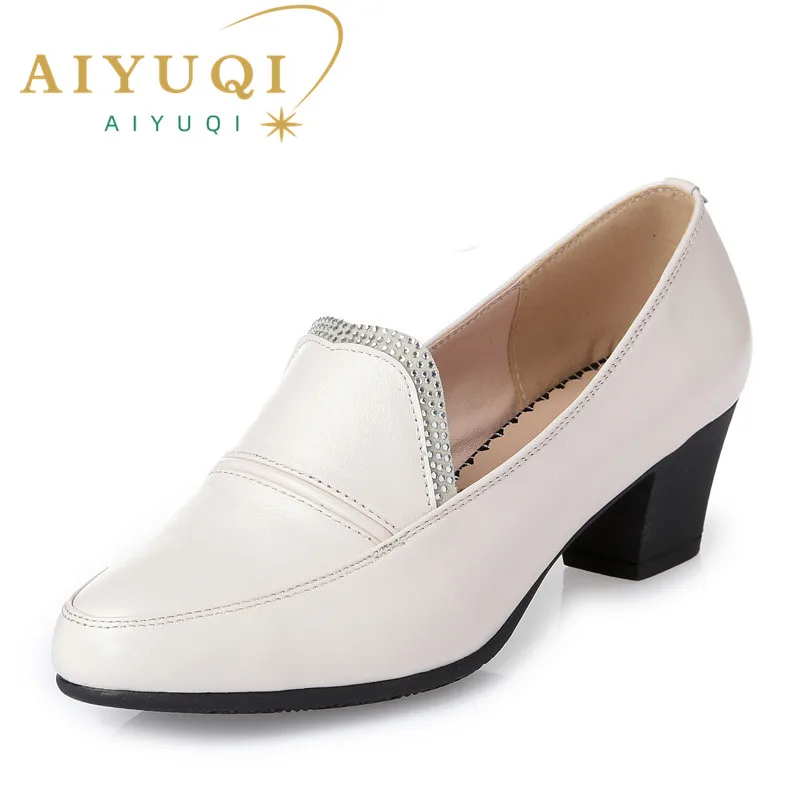 AIYUQI Genuine Leather Woman Shoes Spring Fashon Shoes Soft Office Shoes Sapato Feminino Casual Sapatos Square Heel Fashion
