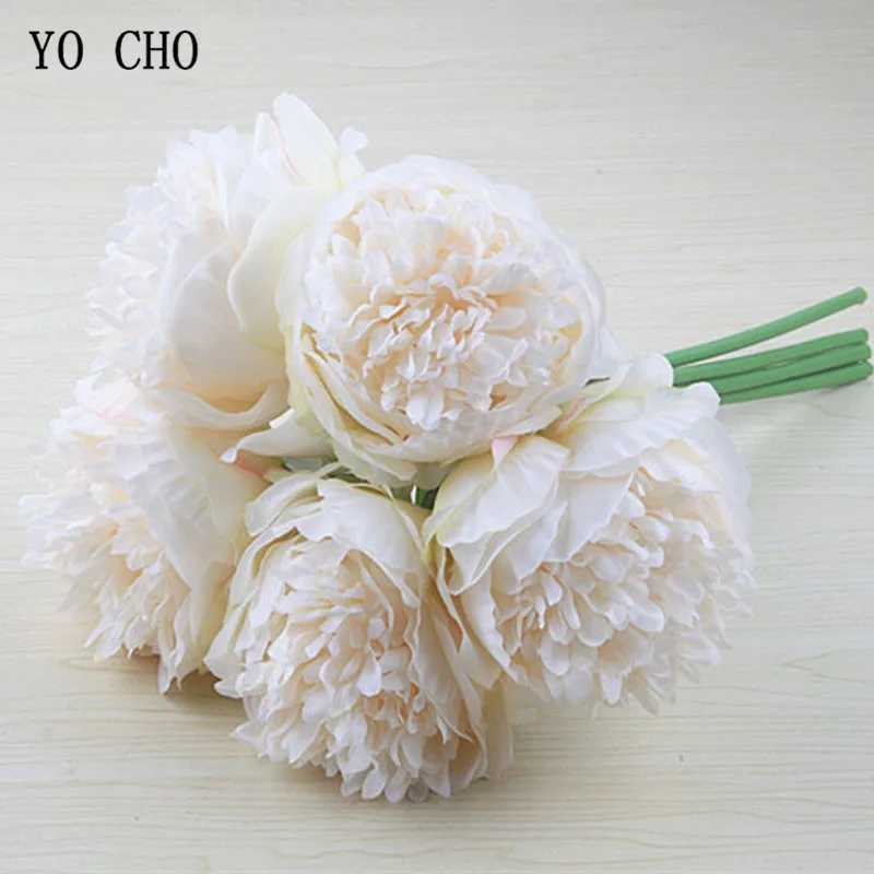 YO is a collection of 5 large peony art silk wedding bouquets decorated with white peonies for home display fake flowers wrapped in hearts peonies pin - view 4