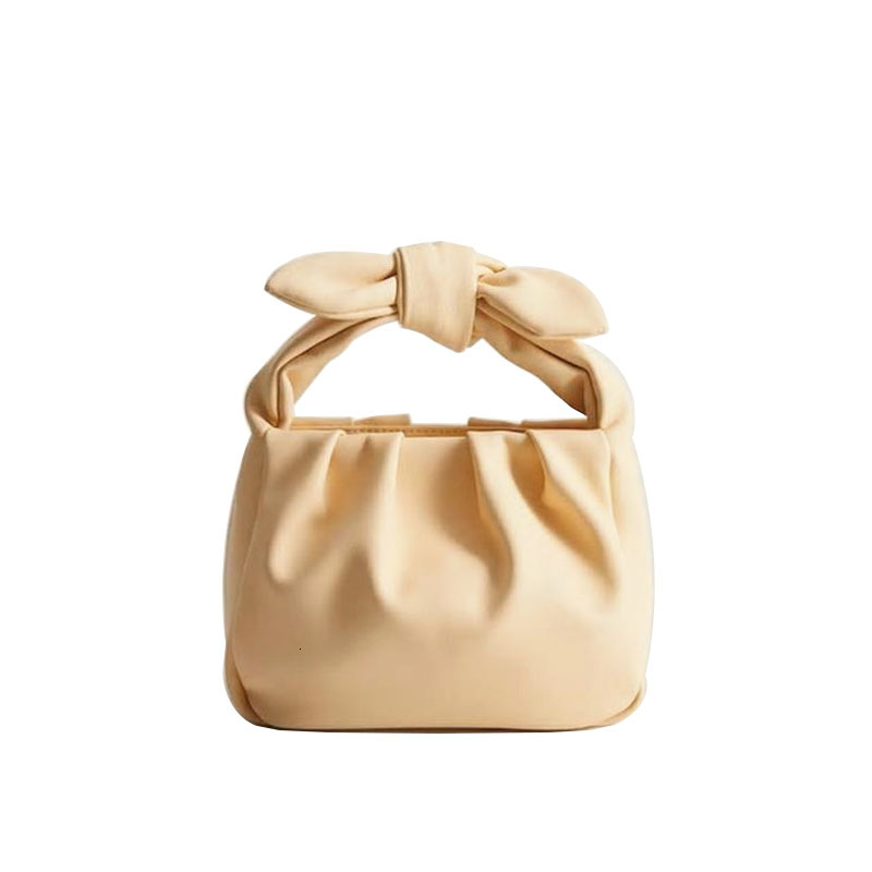 Spring And Summer 2022 New Yellow Soft Cloud Bow Decoration Fold Simple Basket Messenger Bag