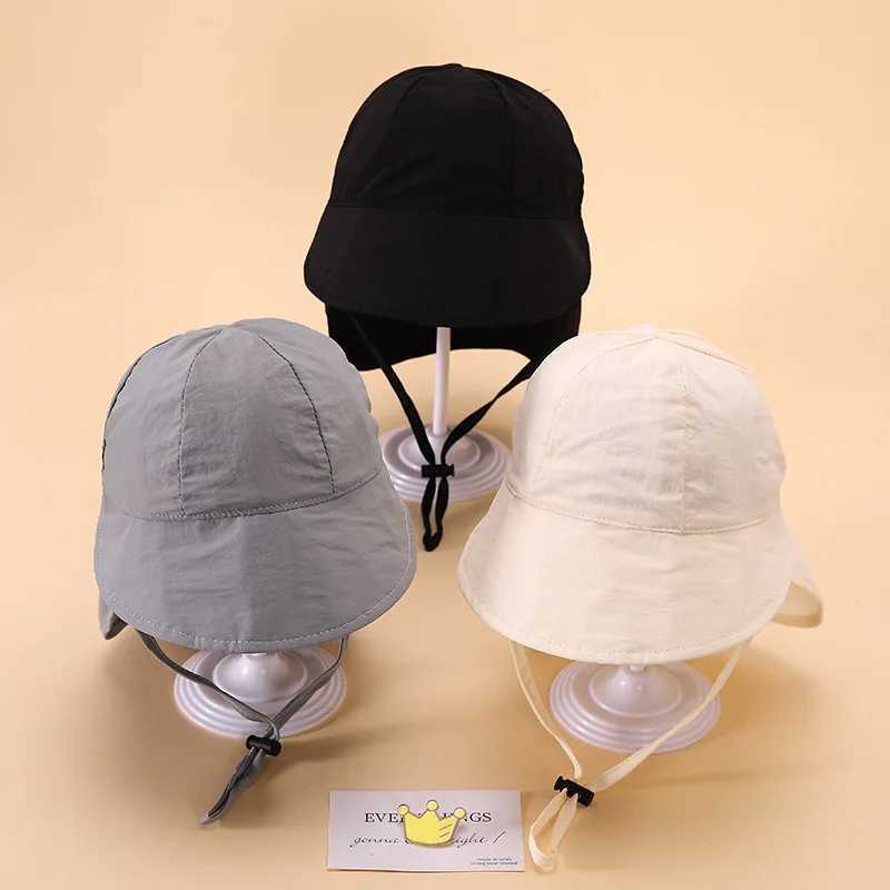 Caps Hats New summer toddler sun hat with Shawl soft Brim quick drying outdoor activity hat suitable for 1-3Y boys and girls beach UV protection hat H
