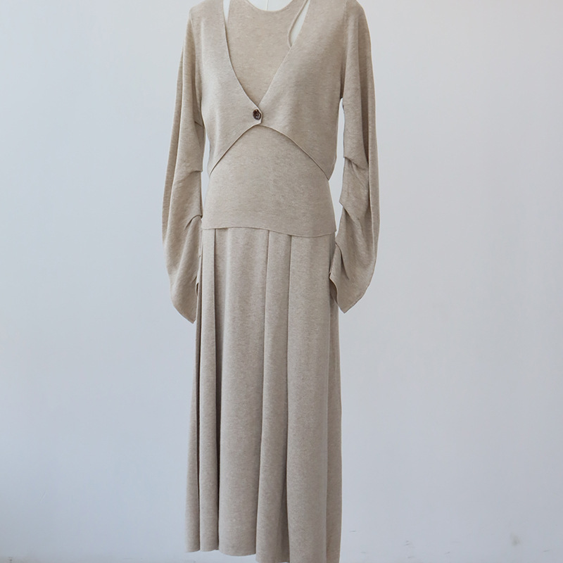 NZK3 2025 Charm Fit Beige Cotton knitwear dress