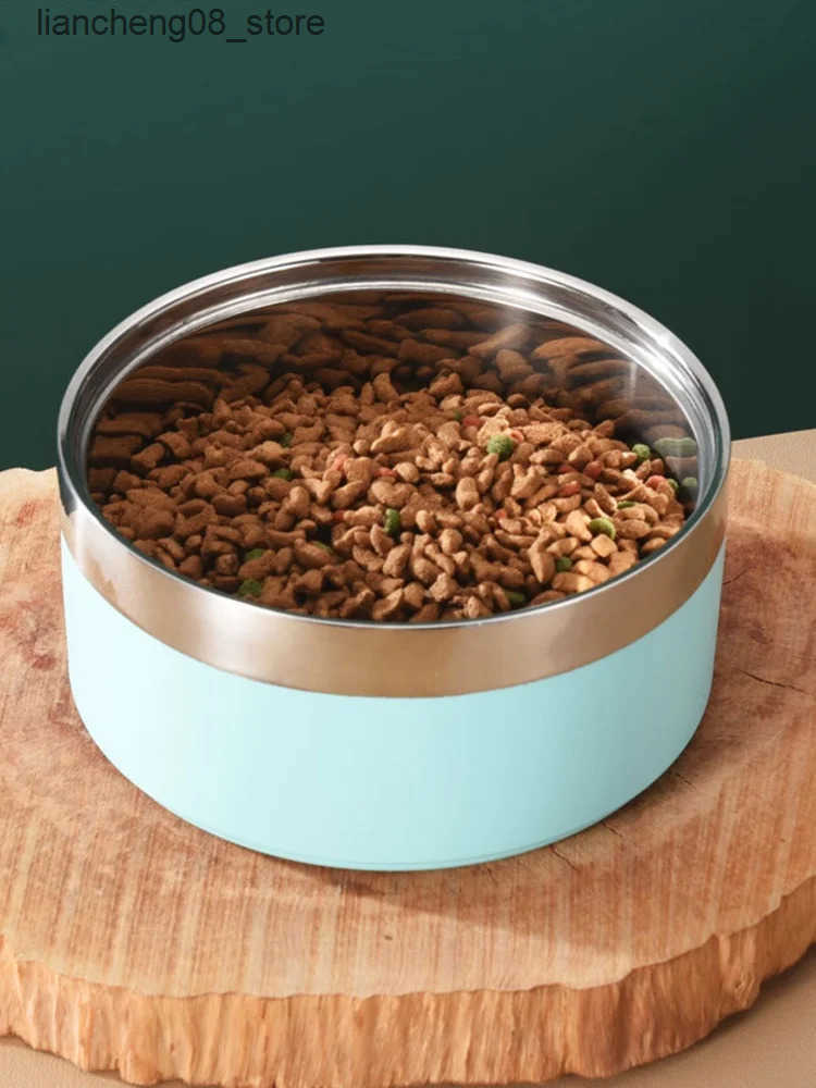 Dog Bowls Dishes 1PC Round Thickened Stainless Steel Dog Bowl Stylish Solid Color Non-slip Cat And Dog Pet Bowl Suitable For Indoor And Outdoo L240910