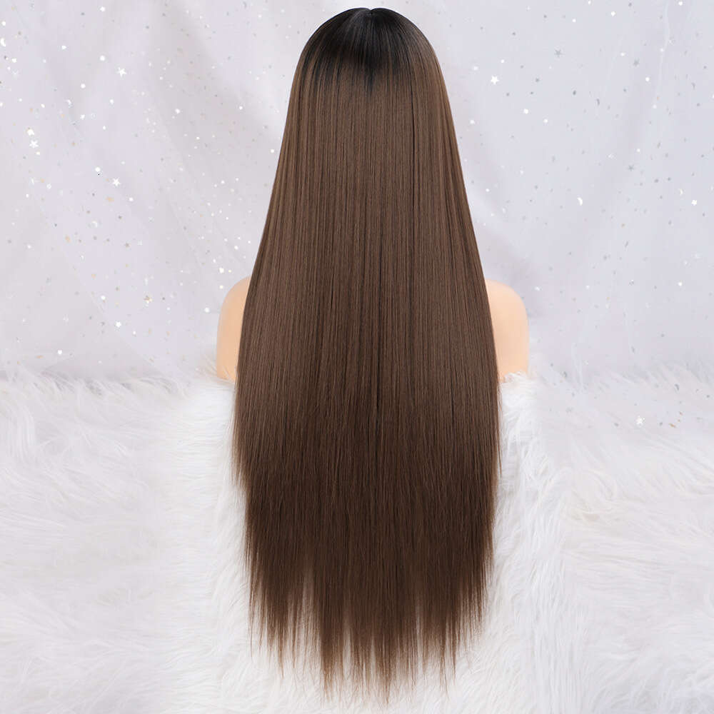 Women's Wig Made Of Synthetic Fiber, High-Temperature Silk, Hair With Bangs, Long Straight Hair, Breathable Wig, Headband, Wigs