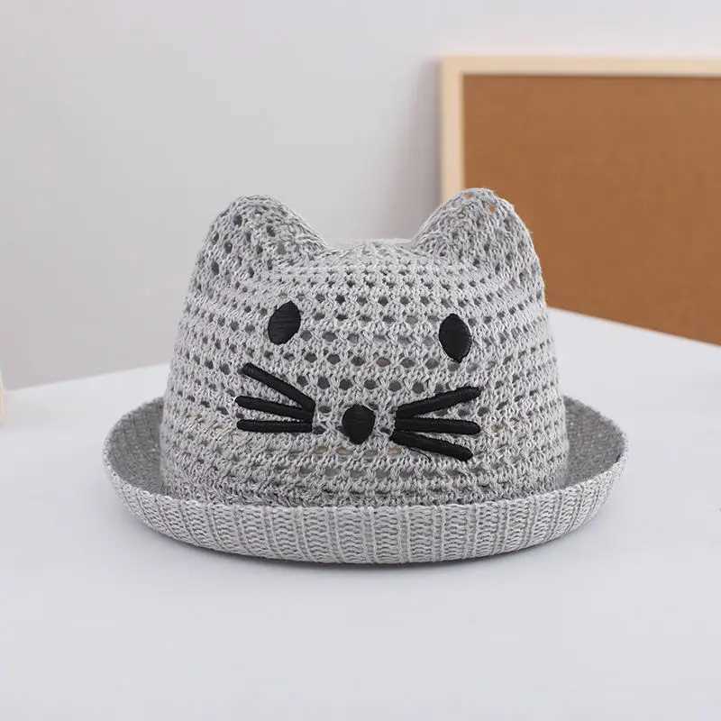 Caps Hats Summer Baby Fishermans Hat Cute Cartoon Cat Boys and Girls Bucket Hat Outdoor Breathable Mesh Childrens Panama Sun Hat H241223
