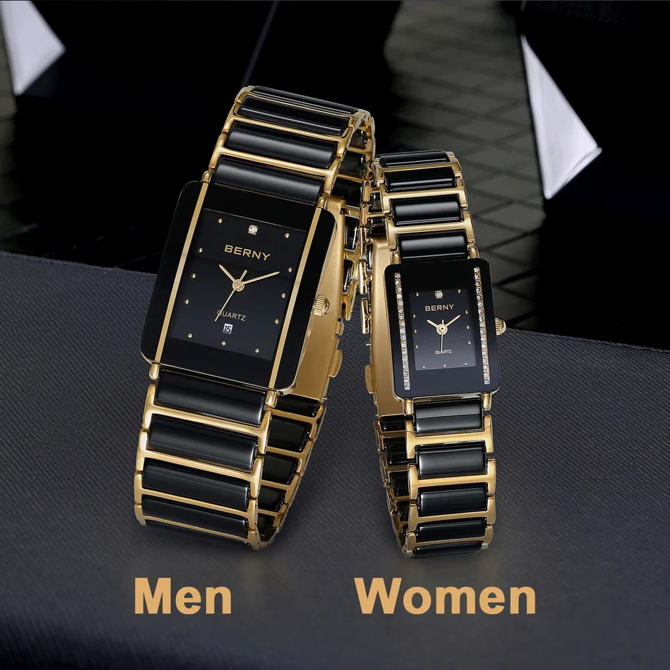 BERNY Ceramics Quartz Women Watch Fashion Rectangle MenWomen Wristwatch Bracelet Luxury Diamon Gold Couple Watches Gift 241220
