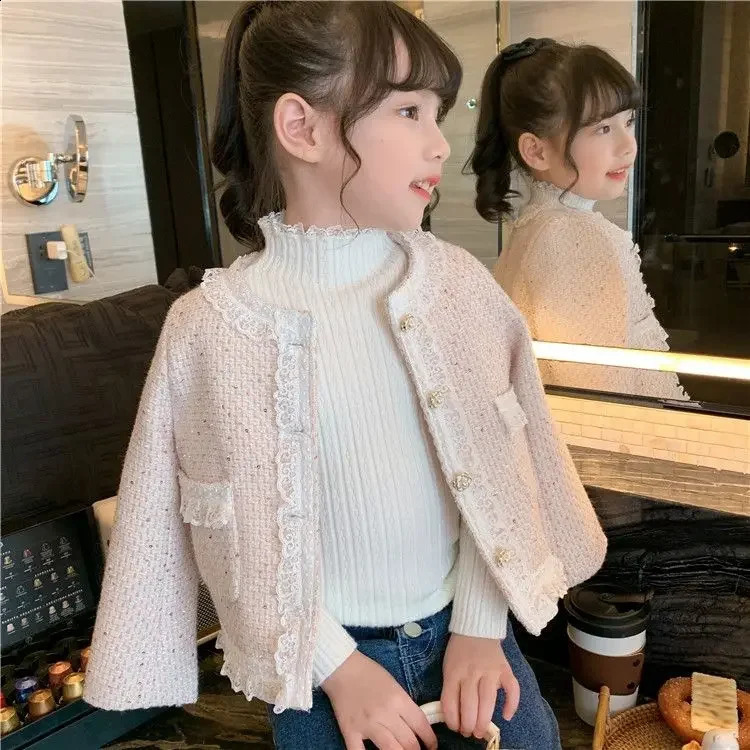 Kids Jackets for Girls Spring Autumn French Elegant Childrens Small Fragrance Tweed Coats Toddler Girls Jacket F46 241223