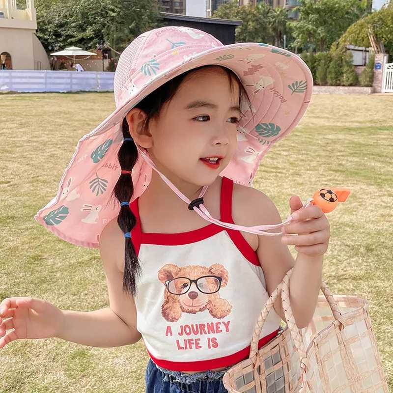 Caps Hats Childrens sun hat summer childrens outdoor collar earmuffs UV protection beach boys and girls travel flip cover H241223INDJ