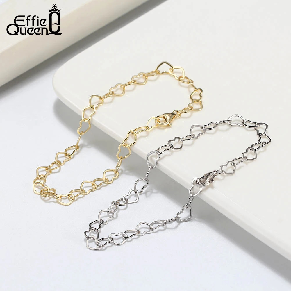 EFFIE QUEEN 14K Gold Rolo Heart Link Chain Bracelet 925 Sterling Silver Simple n Bracelets Jewelry Present for Women SB99 241214