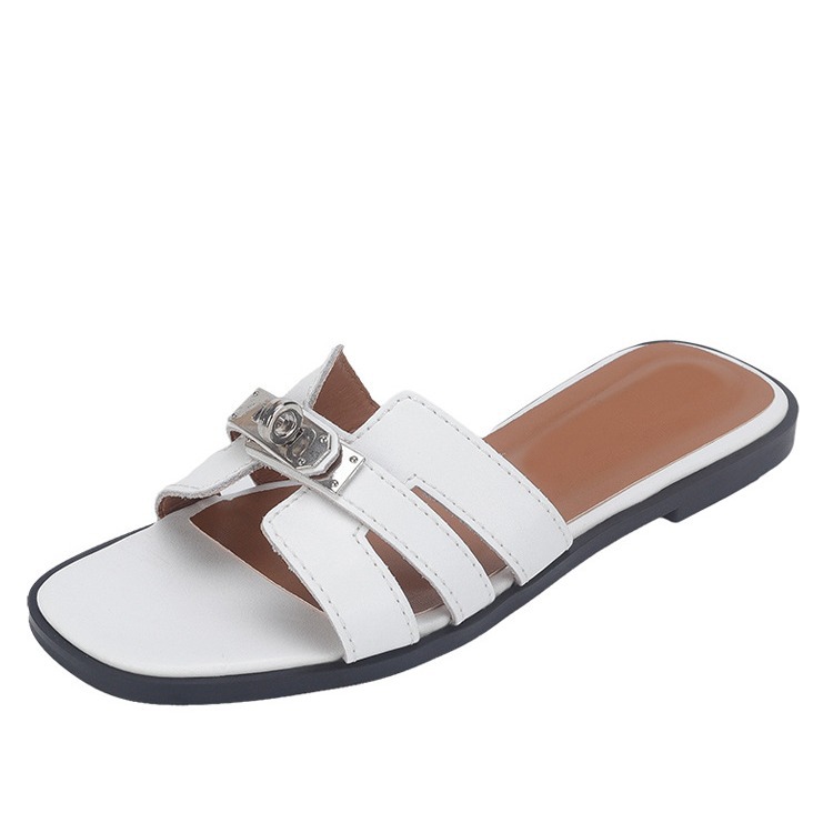 Free Shipping new slippers designer slides womans flat sandals Square Toes Sier lock buckle patent Slipper outdoor woman shoes szie 36-41