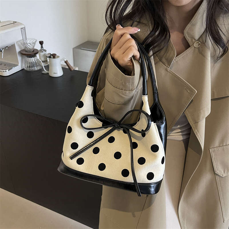 New butterfly bow polka dot large for fashion commuting, underarm tote bag, versatile, high-end texture women's bag
