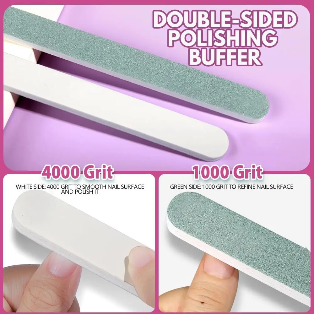20pcs/Set Nail Files Colour Rectangle Rubbing And Polishing Block Sets 400/1000 Grit Rub-down Strip Smooth Nail Tools 241223