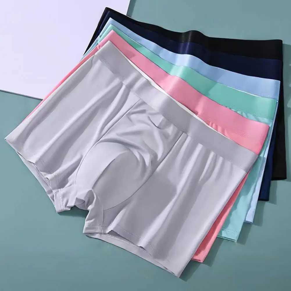 Mens underwear solid color mid waist elastic seamless mens boxing underwear smooth anti-corrosion W241223