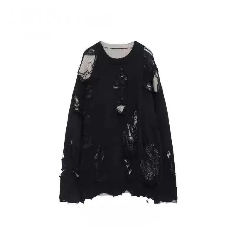 2025 Gothic Fashion Retro Ripped Cotton Top Men Y2k Street Harajuku Hip-hop Punk Rock Casual Loose Oversized Long-sleeved Women 241223