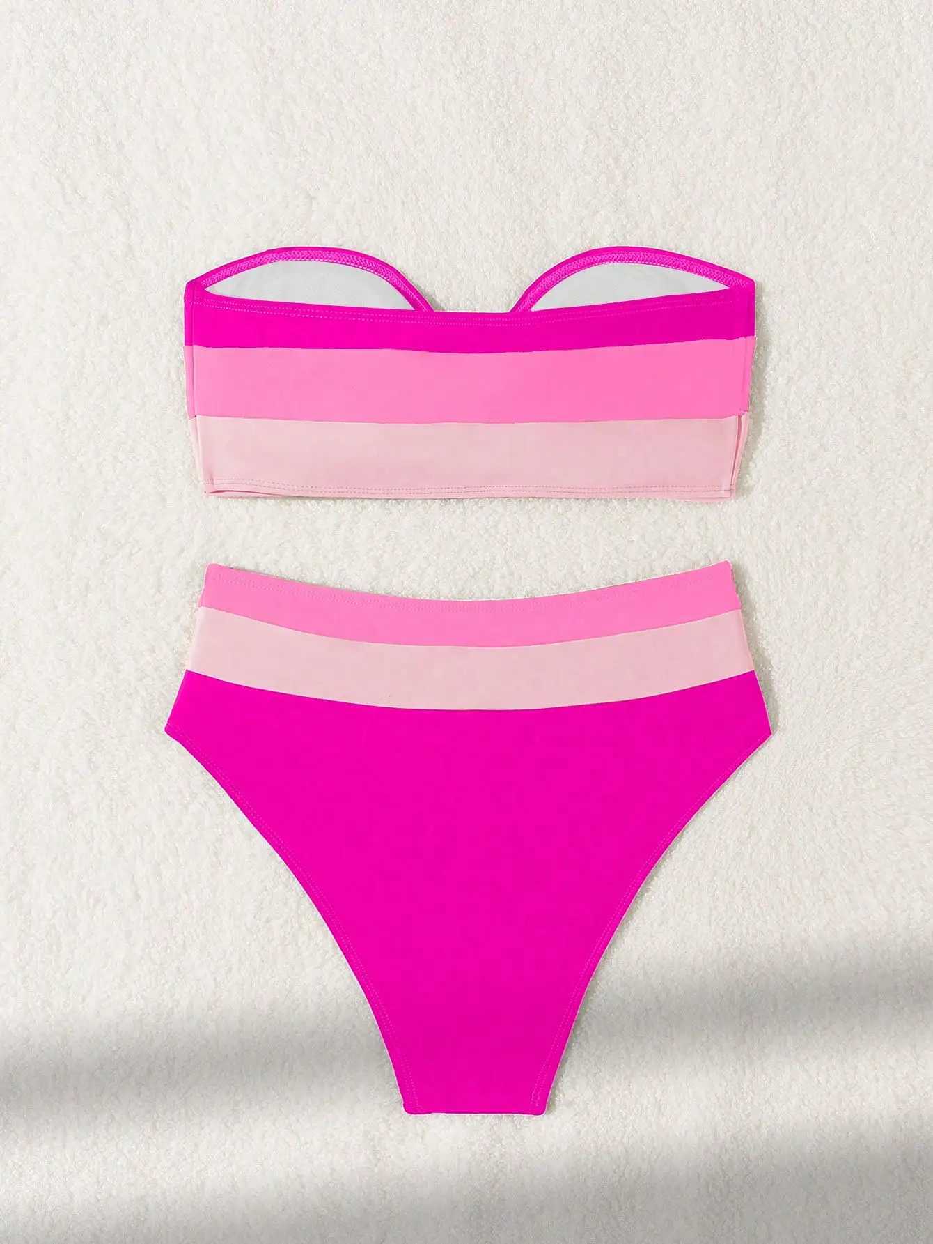 New solid color patchwork strapless split swimsuit set bikiniXJ241223