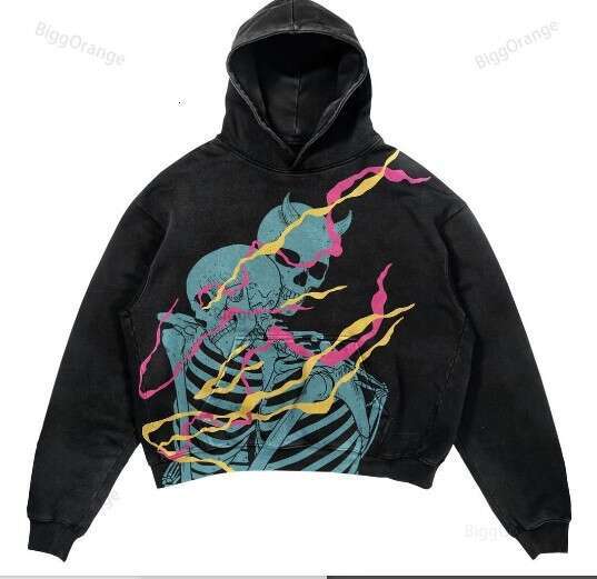 Punk Design Printed Harajuku Street Apparel Y2 Fashion Large Hoodie Hip Hop Gothic Long Sleeve