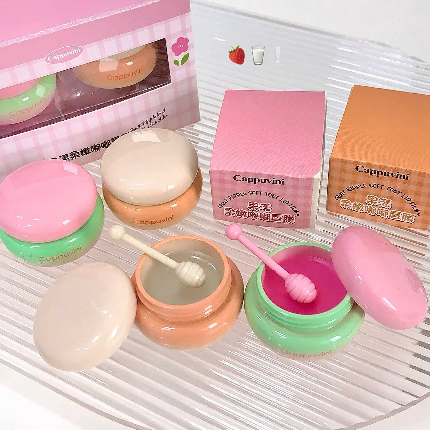 Cappuvini 1/2Pcs Fruit Lip Mask Moisturizing Hydrating Non-Sticky Clear Strawberry Solid Lip Balm Jelly Gloss Makeup Lips CareXJ241223