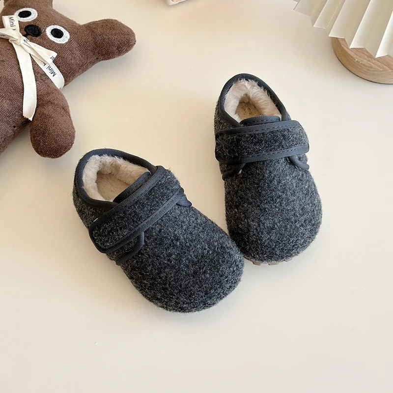 2-10Y Boys Girls Shoes Children Blend Woolen Cotton Shoes Kids Warm Plush Winter Casual Flats Toddler Baby Shoe Grey Brown 21-34 241223