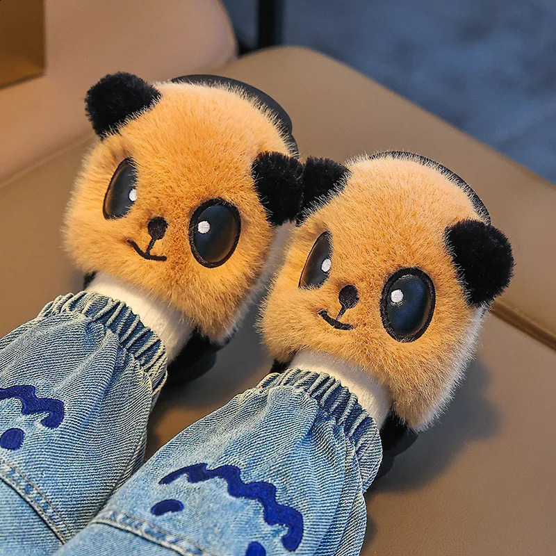Childrens Girl Cotton Slippers Autumn Winter Child Slippers Wear-resistant Panda Cartoon Indoor Warm Non-slip Mother Kids Shoes 241223