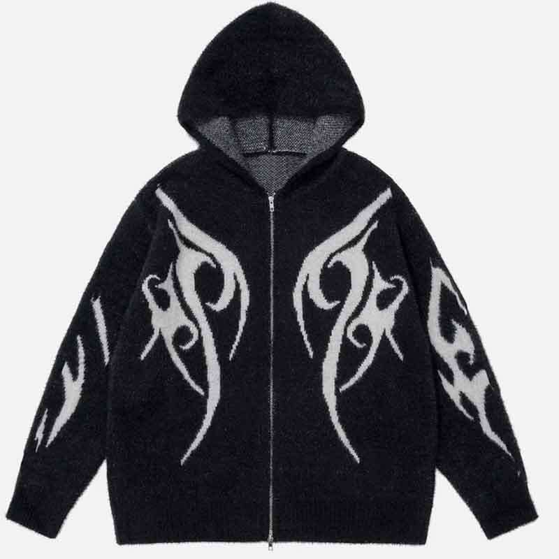 autumn and winter knitted cardigan hooded sweater dark gothic women's loose oversized trendy