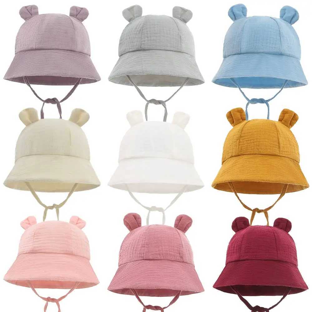 Caps Hats Soft cotton baby sun hat with ears cute rabbit newborn boy girl bucket hat summer children toddler Panama hat 0-12 months old H241223